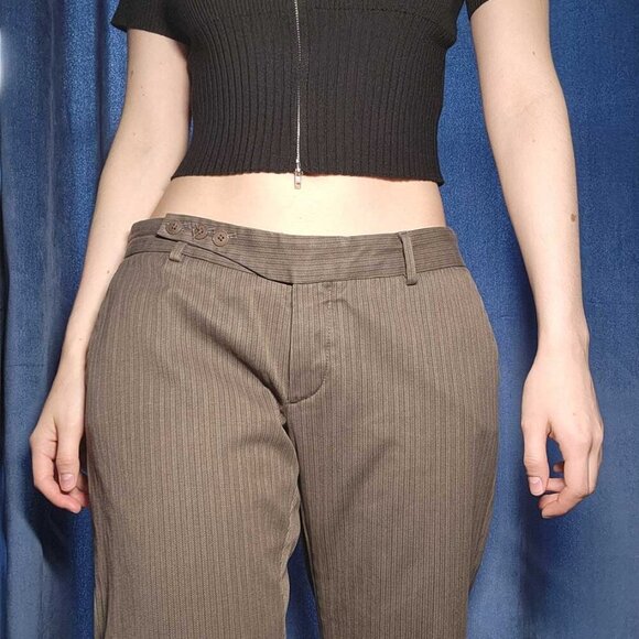 Vintage Drykorn baggy low rise striped brown office pants ✦ officecore ✦ - Picture 2 of 16